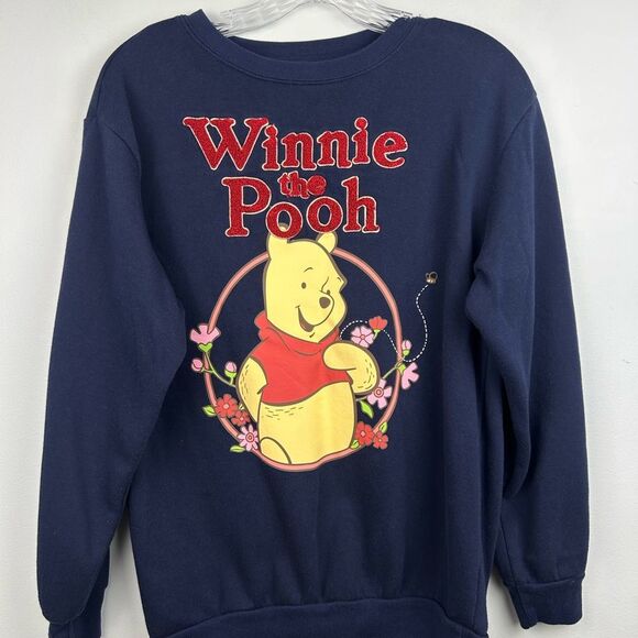 Disney Winnie the Pooh Navy Sweatshirt Chenille Lettering Vinyl Graphic XS 0-2 - Picture 3 of 16